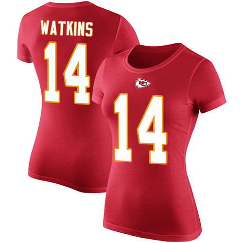 Women Football Kansas City Chiefs #14 Watkins Sammy Red Rush Pride Name  Number T-Shirt